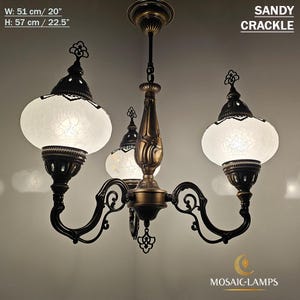 Clear 3 Globe Handmade Turkish Moroccan Arabian Eastern Bohemian Crackle Glass Ceiling Hanging Chandelier Lamps Home Decor, Living Room