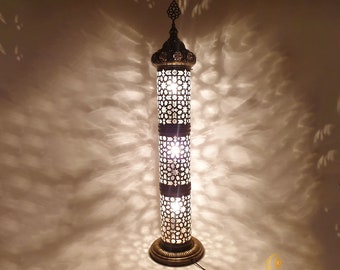 Andalusian Large Floor Lamp, Ottoman Cylinder Lamp with Blown Glass, Authentic Moroccan Floor Lamp Bedroom, Living Room, Restaurant, Hotel