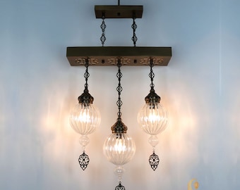 3 Globe Clear Blown Glass Chandelier Lamp, Ottoman Lightings, kitchen & dining room, living room, Track Lighting, Kitchen Island Lights