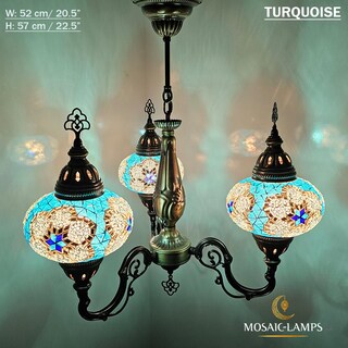 Lampadario A Sospensione Turco Marocchino In Vetro Mosaico Fatto A Mano, 3 Globi, Altezza 105 Cm, Stile Boho, Personalizzabile