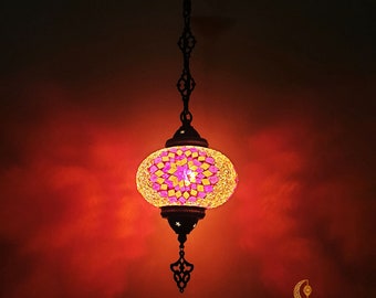 Handmade Turkish Mosaic Hanging Lamp, Large Globe Pendant Light