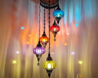 Blown Glass Globe Chandelier: Moroccan Ottoman Spiral Stair Lights