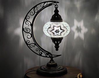 9 Colors, Moroccan Moon Table Lamp, Arc, Murano Crescent Desk Lights, Hilal Turkish Mosaic, Bedroom, Living Room, Kids Room