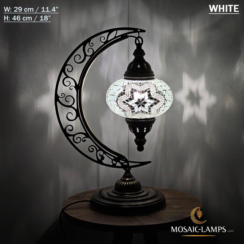 Lámpara de mesa marroquí con forma de luna y mosaico, lámpara de escritorio en forma de media luna