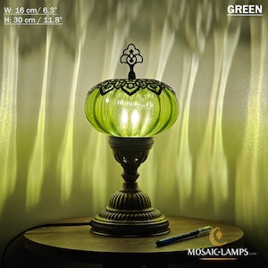 Blown Glass Globe Table Lamp: Turkish Bronze Base, Bedroom Lighting