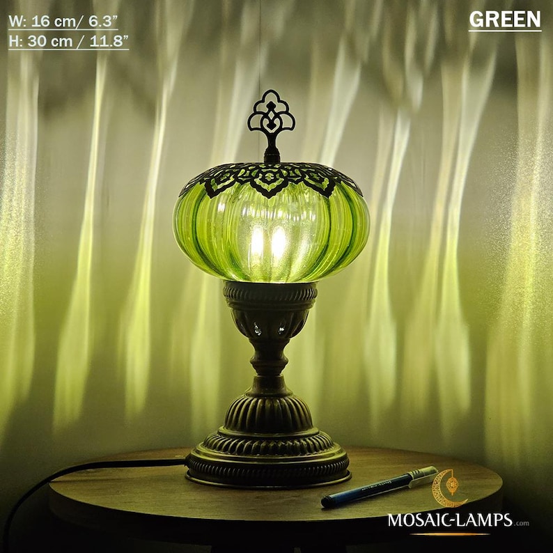 Lámpara de mesa de vidrio soplado con base de bronce turco, iluminación para dormitorio