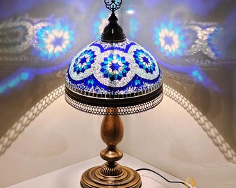 Handmade Tiffany Style Mosaic Table Lamp, Moroccan Bedside Light