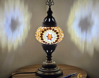 Turkish Mosaic Table Lamp, Handmade Globe Desk Light