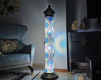 Cylinder Mosaic Floor Lamp, Turkish Moroccan Style, 4.6 ft