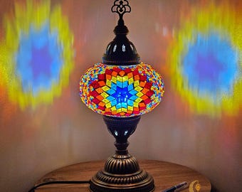 Turkish Mosaic Table Lamp, Handmade Glass, Moroccan Lantern