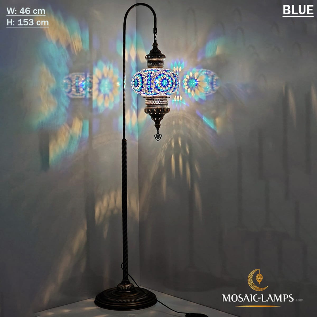 Single X Large Globe Turkish Mosaic Floor Lamp, In Blue