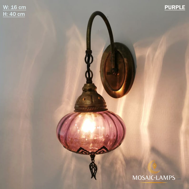 Sconces de pared de globo óptico transparente único, lámpara de pared marroquí de color púrpura, rojo, naranja, turquesa, dormitorio, sala de estar, luces de pared de baño