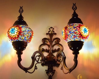 Handmade Turkish Mosaic Double Globe Wall Lamp, Marrakech Decor