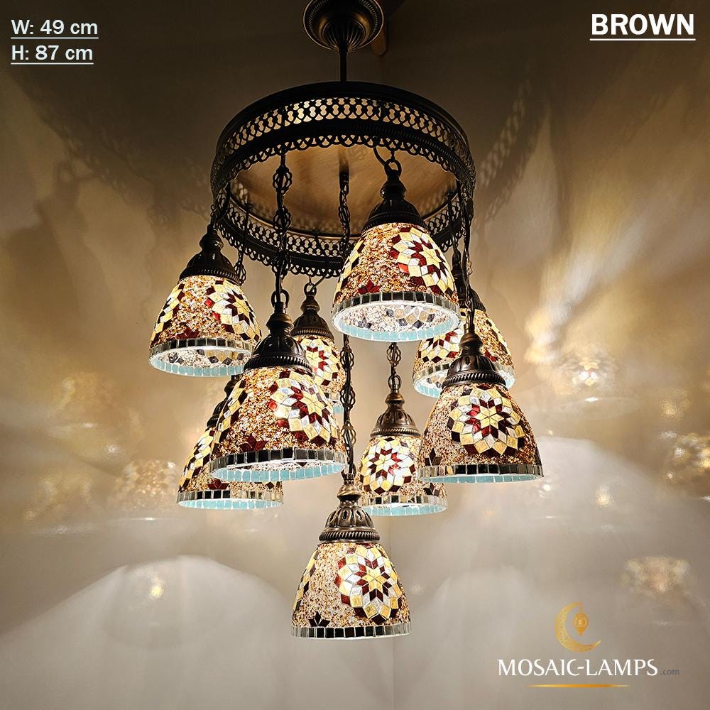 Plafonnier Suspendu Marocain En Mosaïque - Luminaire Lustre LED Fait Main, Multicolore