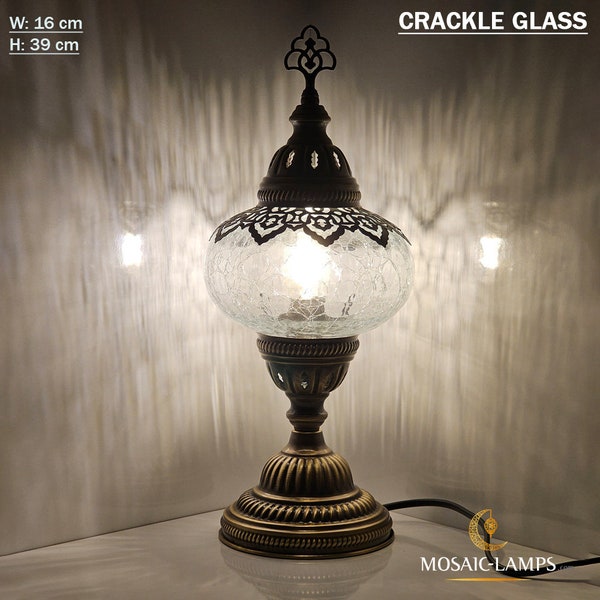 Clear Crackle Glass Regular Table Lamp, Ottoman, Moroccan Regular Desk Lighting, Bedroom Bedside Lights, Living Room Table Nightlight