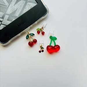 Cherry Dust Plug Charm, Cute Kindle Accessories, Bookish Gift for Readers, Tablet & Phone Charm, Acrylic Cherry Charm, USB Port Protector