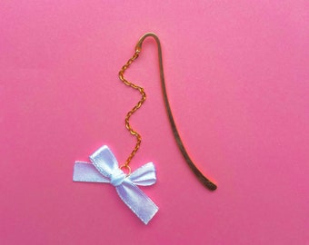Coquette Bow Bookmark: Gold Hook, White Ribbon, Book Lover Gift