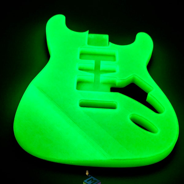 Glowing Strat HSH Style Guitar Body - Custom Glow in the Dark Guitar Body - One Piece 3D printed Guitar Body