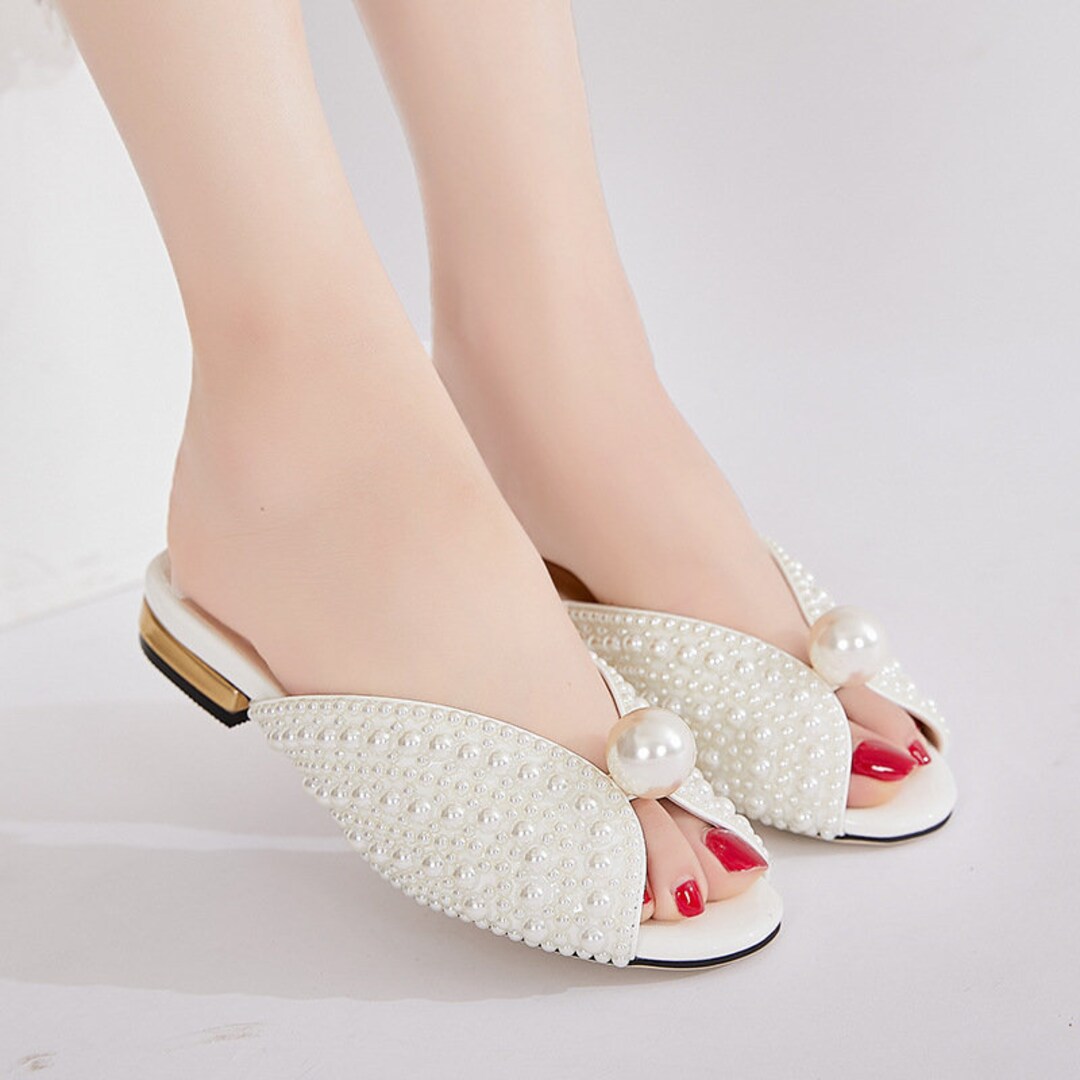 Pearl Sandals Flat Pearl Sandals Ladies Slippers - Etsy