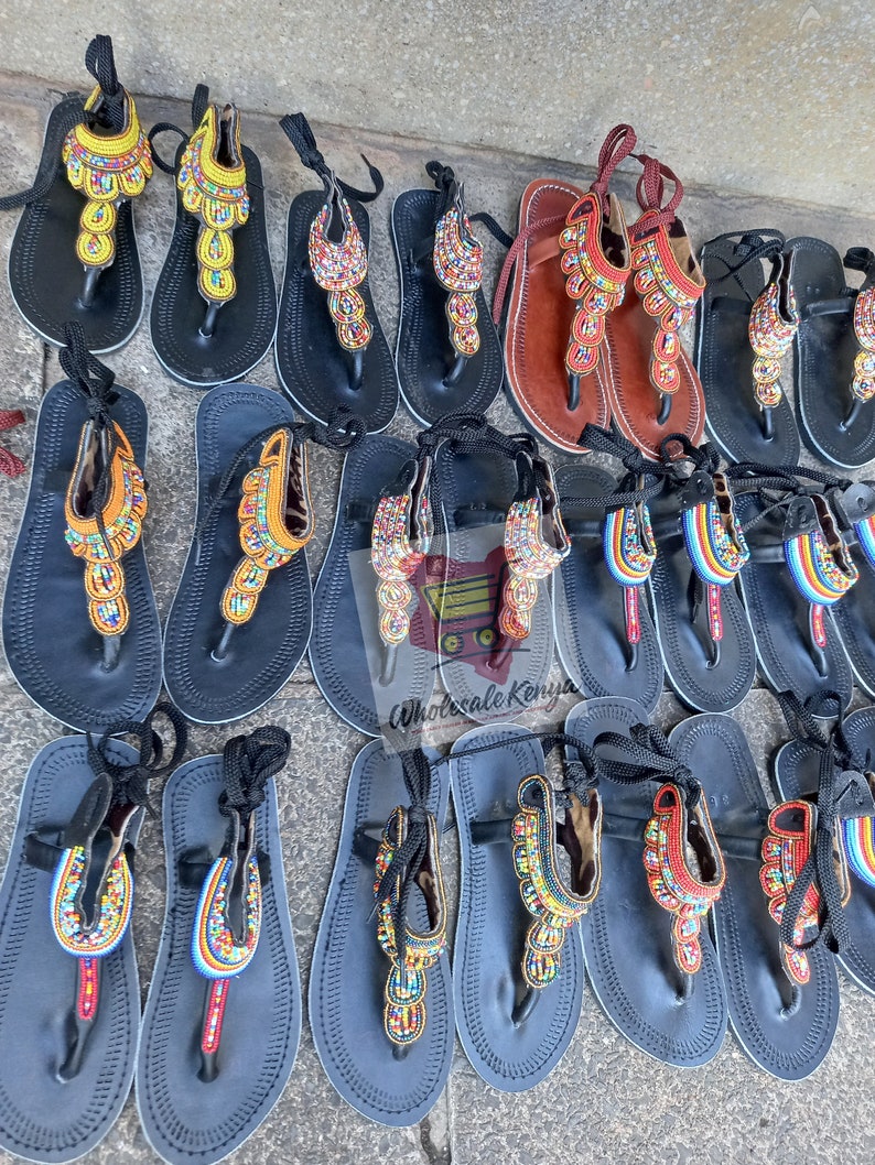 Wholesale Sandals, 100 Pairs Gladiator Sandals, Kids sandals, Girls Sandals, African Sandals, Masai Sandals, Leather Sandals, Beaded Sandals image 3