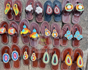 100 Pairs Kids Sandals, Beaded Sandals, Kids Masai Sandals, Kids Leather Sandals, Kids African Sandals, Kids Wholesale Sandals, Kids Sandals