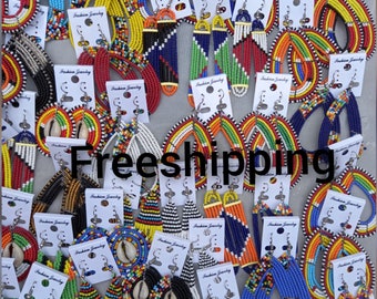 Wholesale Earrings, 100 Pairs Beaded Earrings, Masai Earrings, African Earrings, Assorted Earrings, Jewelries, Kenyan Earrings Accessories,