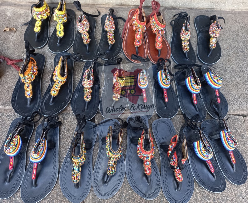 Wholesale Sandals, 100 Pairs Gladiator Sandals, Kids sandals, Girls Sandals, African Sandals, Masai Sandals, Leather Sandals, Beaded Sandals image 1