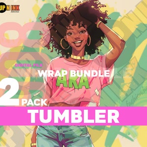 AKA Tumbler Wrap Sorority Pink and Green Tumbler Wrap Design Colorful 20oz Skinny Afro American Sublimation PNG  Digital Design Set