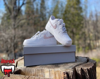 Custom Nike Air Force 1 Pink Crystal Shoes Women Air Force 1s Low Shoe Rhinestone Bling AF1 Bling Wedding White Sneaker