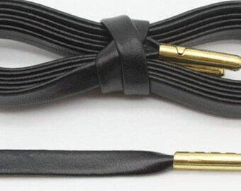 Leather Laces Luxurious Black With Gold Tips - Count Dripula Custom Shoe Accessories