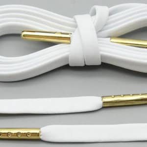 Leather Laces Luxurious White With Gold Tips - Count Dripula Custom Shoe Accessories - 45 Inches