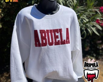 Abuela Personalized Embroidered Sweatshirt Mother's Day Gift for Her, Leaning Applique Glitter Crewneck Fall Gift for Grandma