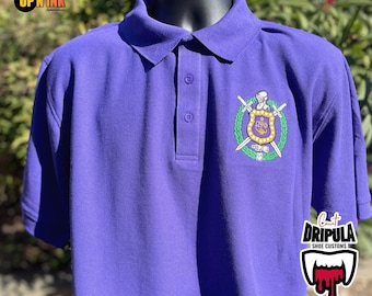 Omega Psi Phi Purple Polo Shield Embroidered Shirt Que HBCU Bruhz Crest Men's Probate Father's Day College Crossing Gift