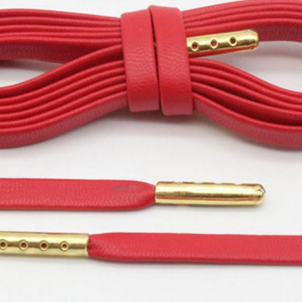 Leather Laces Luxurious Red With Gold Tips - Count Dripula Custom Shoe Accessories - 45 Inches