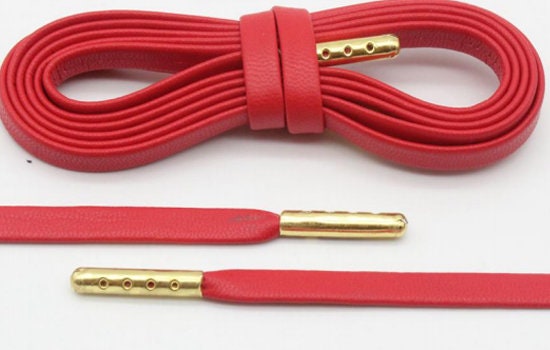 Leather Laces Luxurious Red With Gold Tips - Count Dripula Custom Shoe ...