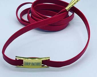 Leather Laces Luxurious Red With Gold Tips - Count Dripula Custom Shoe Accessories - 45 Inches