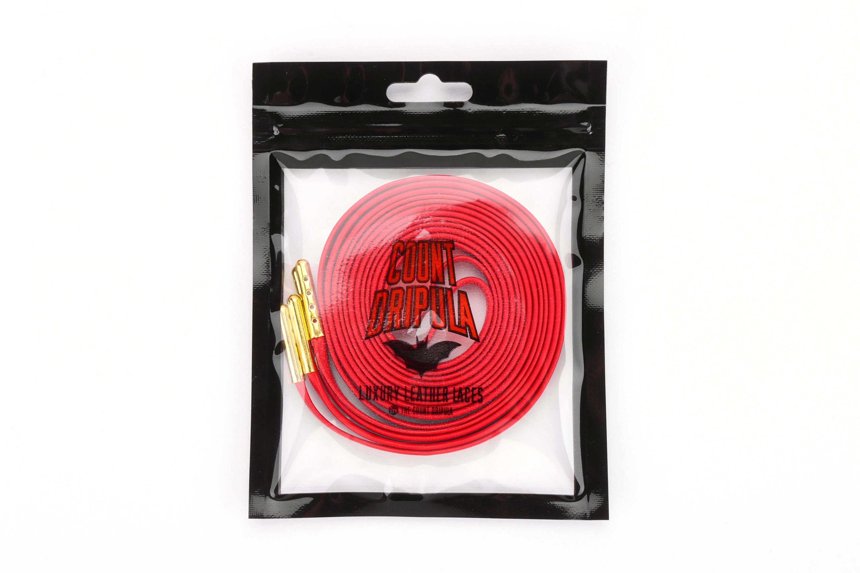 Leather Laces Luxurious Red With Gold Tips - Count Dripula Custom Shoe ...
