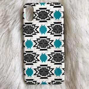 Blue Modern Aztec - iPhone 14, 15, 16 Case, Pro/Max/Plus, Snap Case or Tough Protective Case, Western, Aztec, Blue , Boho, Rustic