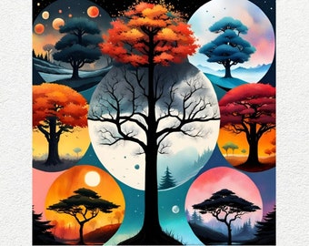 All seasons tree, digital downloaded, art from Ukraine