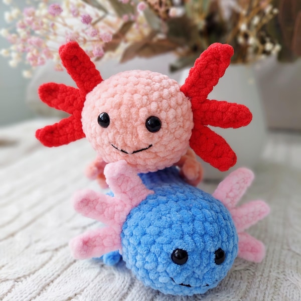 Modèle bébé axolotl au crochet sans couture en anglais, fichier PDF, amigurumi, jolie peluche à tricoter, description détaillée, facile à suivre pour les débutants