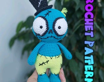 Zombie Kerl Häkelanleitung, gruseliges Halloween Plüschtier, gruseliges Amigurumi, süßes Halloween Kuscheltier, handgemachtes Geschenk, Beschreibung mit Bildern, leicht zum Nachvollziehen