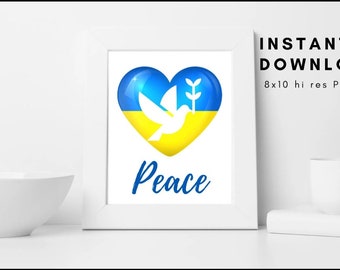 Ukrainian peace dove, blue and yellow heart, blue and yellow colours of flag, Ukrainian art, I  love Ukraine, instant download media file