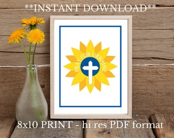 Pray for Ukraine, sunflower cross, Ukrainian art, I love Ukraine, Ukrainian art, yellow and blue flag colours, instant download media file