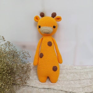 Crochet giraffe plush, stuffed animal amigurumi, knit safari, tall giraffe toy, handmade baby gift, nursery zoo decor, shelf standing doll image 2