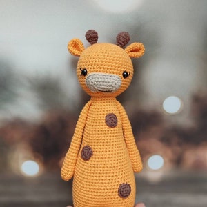 Crochet giraffe plush, stuffed animal amigurumi, knit safari, tall giraffe toy, handmade baby gift, nursery zoo decor, shelf standing doll image 10