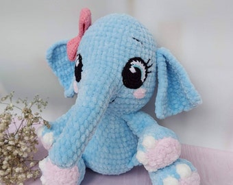 Elephant plushie, crochet toy, knit stuffed animal, cute plush baby gift