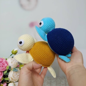 Crochet turtle plush, cute amigurumi stuff animal, sea turtle, kawaii plushie, soft tortoise handmade, sea ocean decor, knit toy for gift