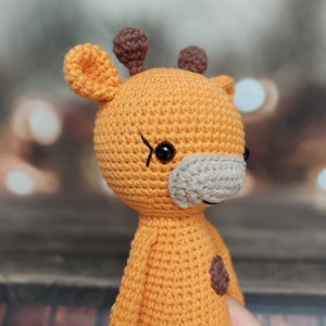 Crochet giraffe plush, stuffed animal amigurumi, knit safari, tall giraffe toy, handmade baby gift, nursery zoo decor, shelf standing doll image 9