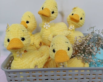 Duck crochet plush, cute duckling plushie, knit amigurumi toy, stuffed crochet animal, gift for kids