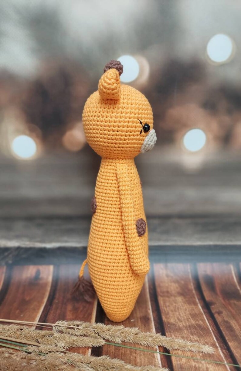 Crochet giraffe plush, stuffed animal amigurumi, knit safari, tall giraffe toy, handmade baby gift, nursery zoo decor, shelf standing doll image 8